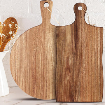 2 Pcs Acacia Wood Cutting Boards Charcuterie Board,Irregular,16.5x8.2" | with Handles, Charcuterie Boards for Cheese