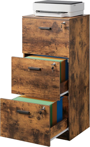 3 Drawer Wood File Cabinet , Fits Letter and A4 Size | Wooden Filing Cabinet with Lock, Vertical File Storage