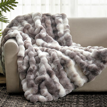 Faux Fur Throw Blanket, Fuzzy Soft Plush Thick Bubble Blanket, 50 * 60 Inches Tie-dye Taupe