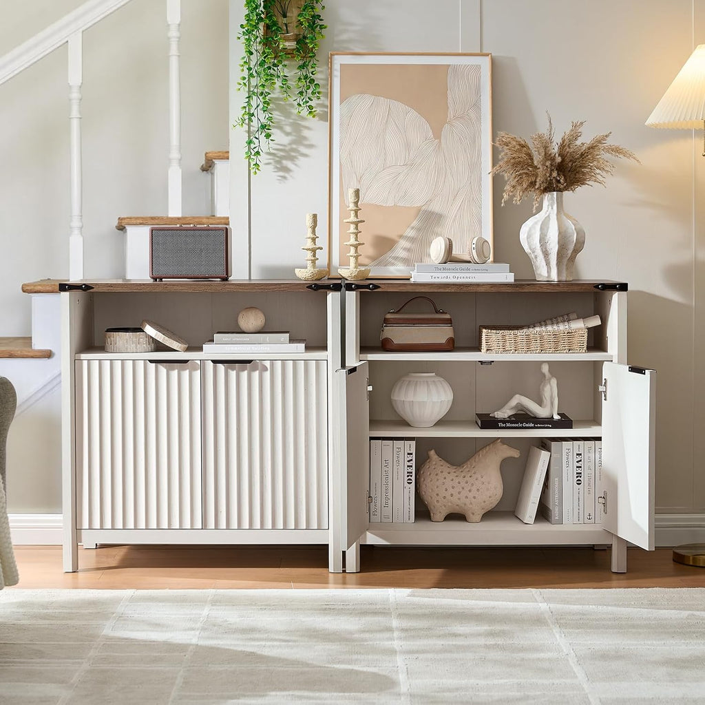 32 Inch Sideboard Buffet Cabinet with 2 Doors, Fluted Coffee Bar with Adjustable Shelf