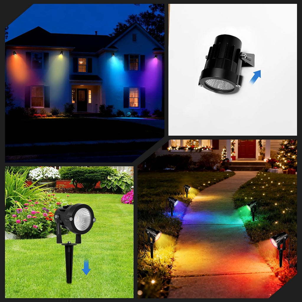 Multicolor Spotlight Outdoor: 16 Color Changing Landscape Lighting with Remotes 120V Plug in Waterproof Holiday LED