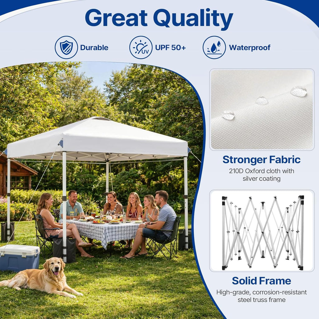 10x10 FT Pop Up Canopy Outdoor Tent, 1-Button Push Easy Set Up, Waterproof & 3-Height Adjustable Beach Shade