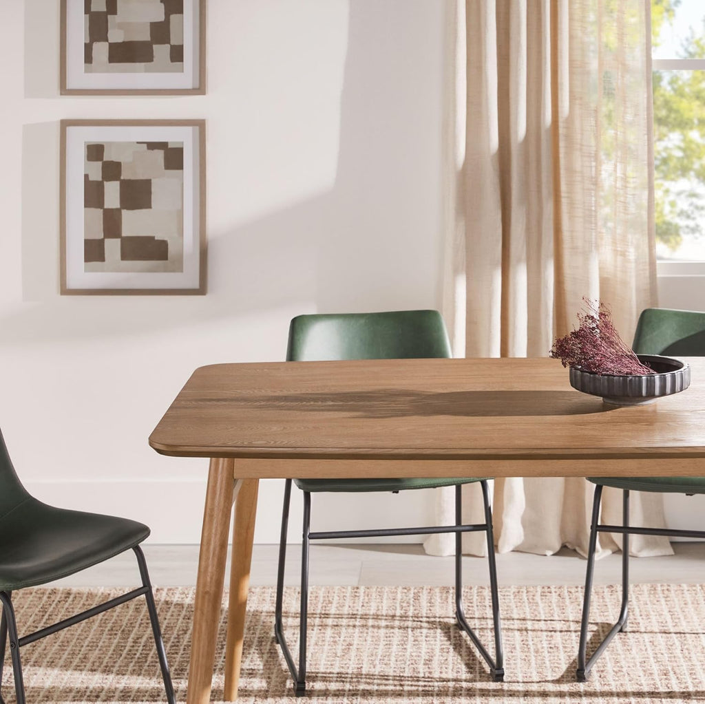 Mid-Century Modern Solid Wood Tapered-Leg Dining Table, 59 Inch, English Ash
