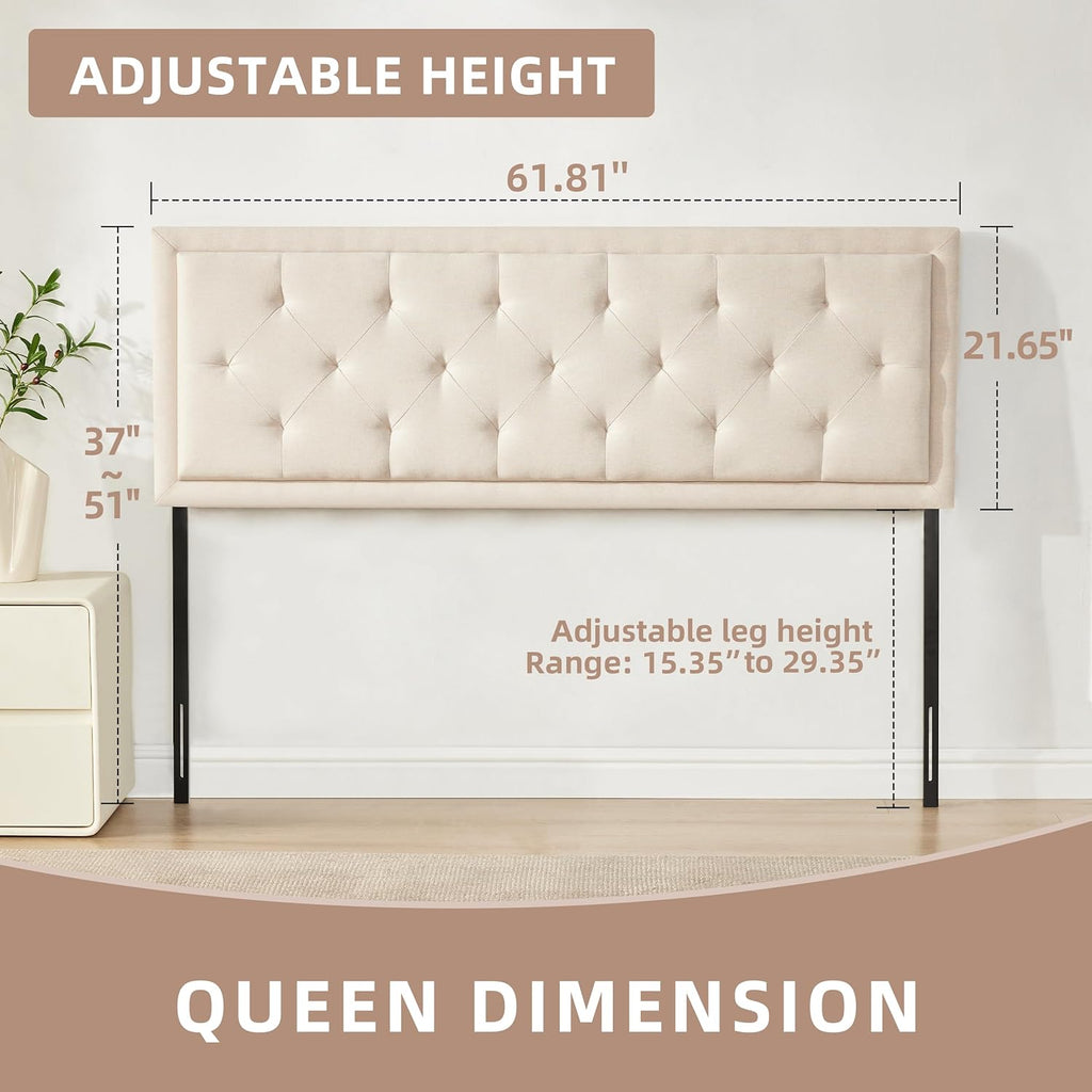 Upholstered Queen Headboard Only, Tufted Headboard Queen, Solid Wood Height Adjustable Modern Head Boards with