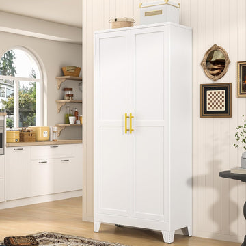 71" Tall Metal Pantry Storage Cabinet with Doors and 4 Adjustable Shelves, White Kitchen Food Pantry Cabinets, Tall