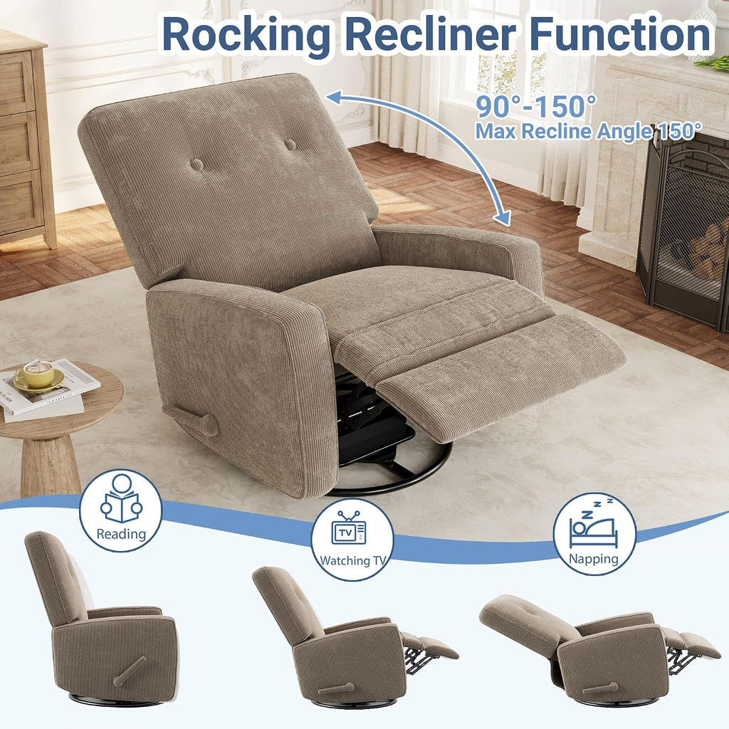 Nursery Recliner Chair, 360° Swivel Rocking Glider Chair for Adults with Adjustable Backrest & Footrest, Cozy