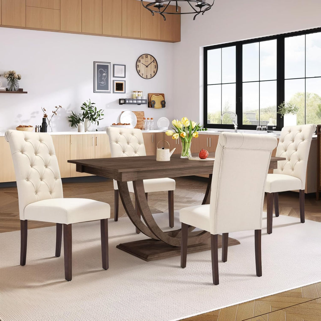Tufted Dining Chairs Set of 2, Accent Parsons Diner Chair Upholstered Fabric Stylish Kitchen Chairs with Solid