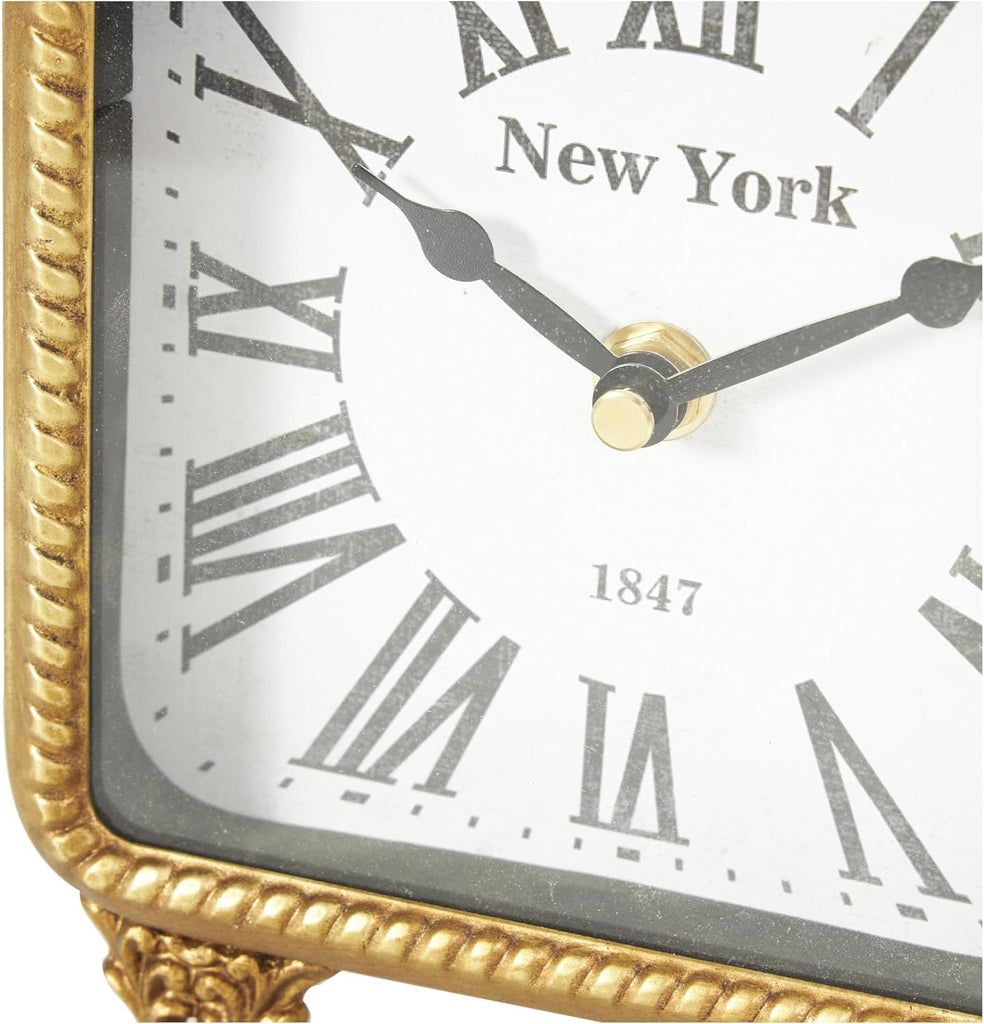 Deco 79 Metal Scroll Decorative Clock Antique Style Mantel Clock, Tabletop Clock 6" x 3" x 8", Gold