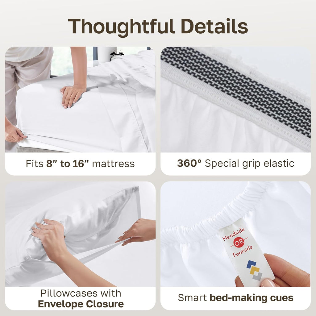 100% Egyptian Cotton Sheets Set - Certified Authentic Luxury Sheet Set with Deep Pocket, Soft Sateen