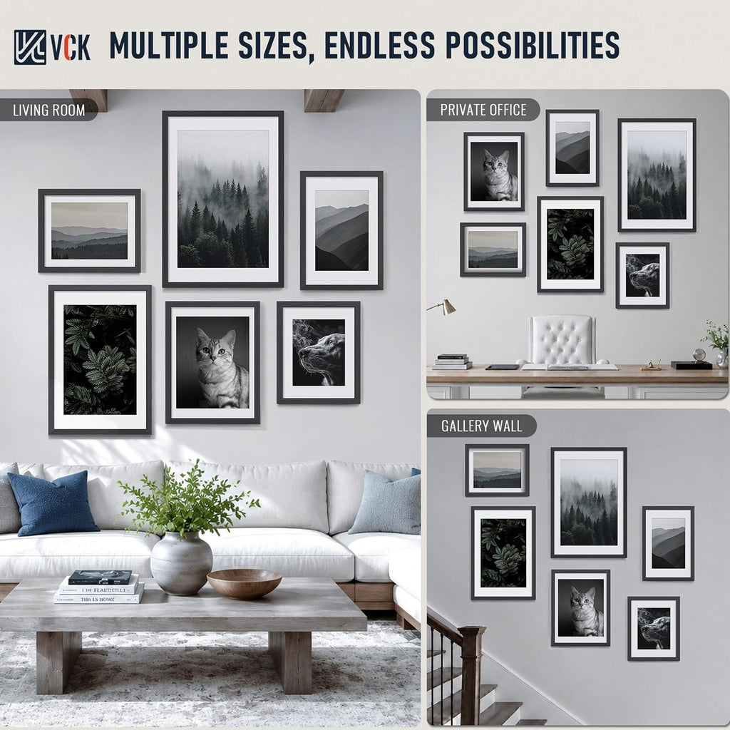 24x36 Frame 5 Pack, Black Solid Wood 20x30 Mat, for Picture | Wide Border, Acid-Free Mat, 24x36 Poster Frame, Wall