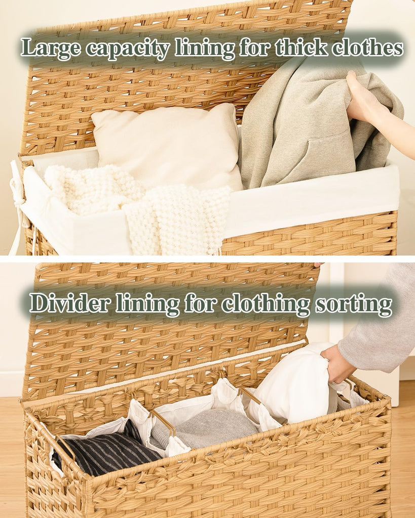 Laundry Hamper with Lid Laundry Basket 132 L PE Rattan Natural | Decorative PE Rattan Furniture Look , Large Sorting