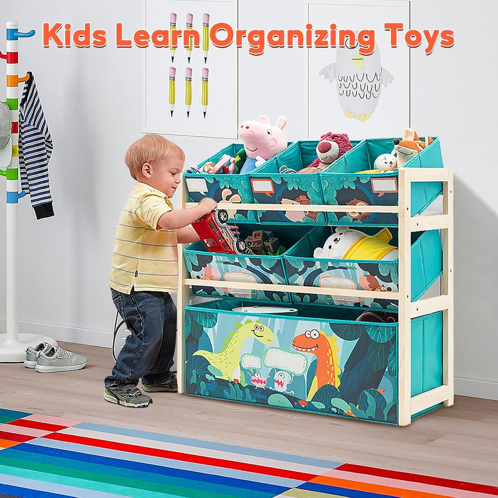 Toy Storage Organizer 6 Bins Wood Shelf with Dinosaur Design | toy rack storage bin organizer wooden bookshelf
