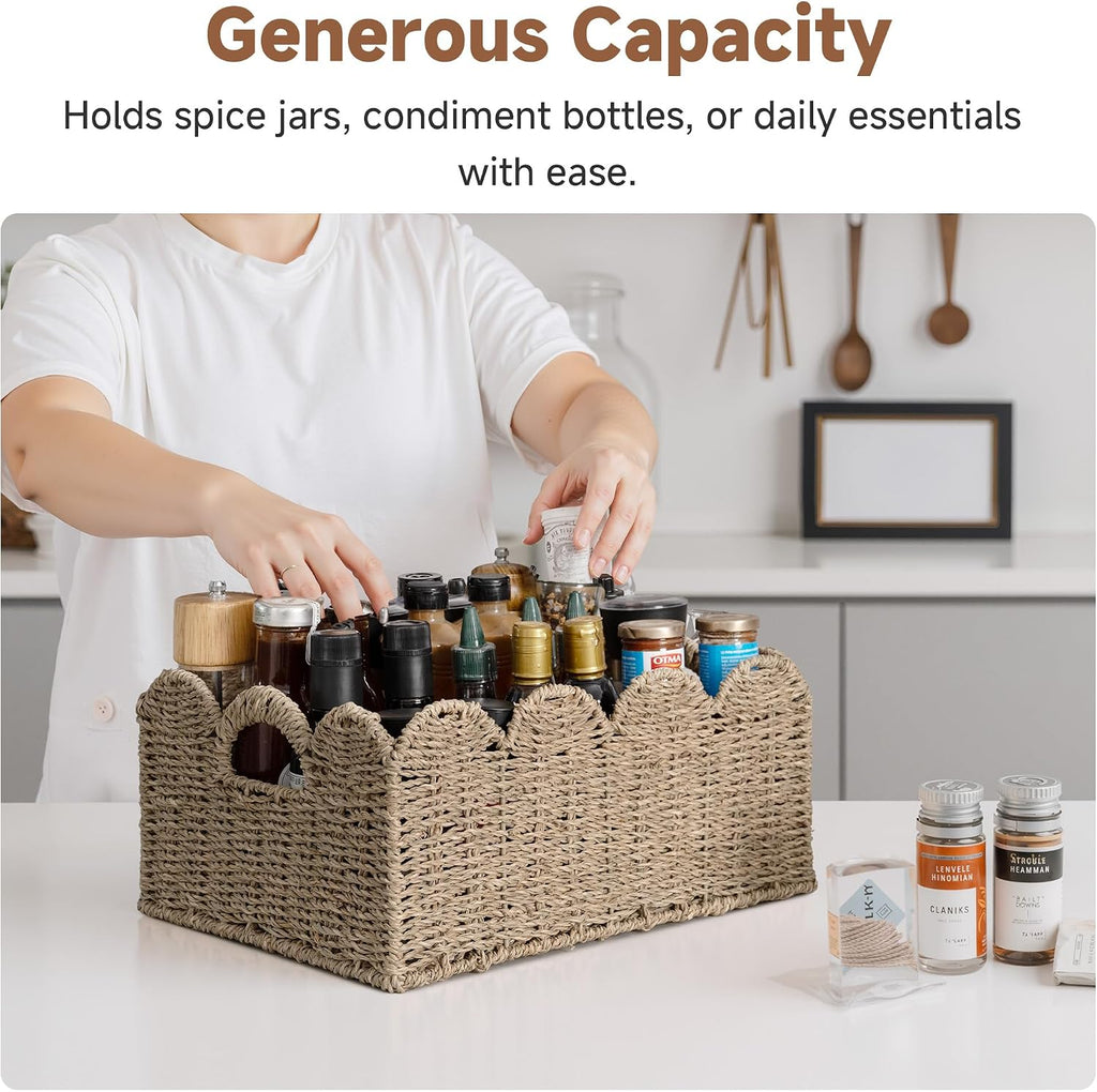 Scalloped Seagrass Baskets, Hand-woven Rattan Baskets with Built-in Handles, Cute Baby Basket , Basket for Organizing