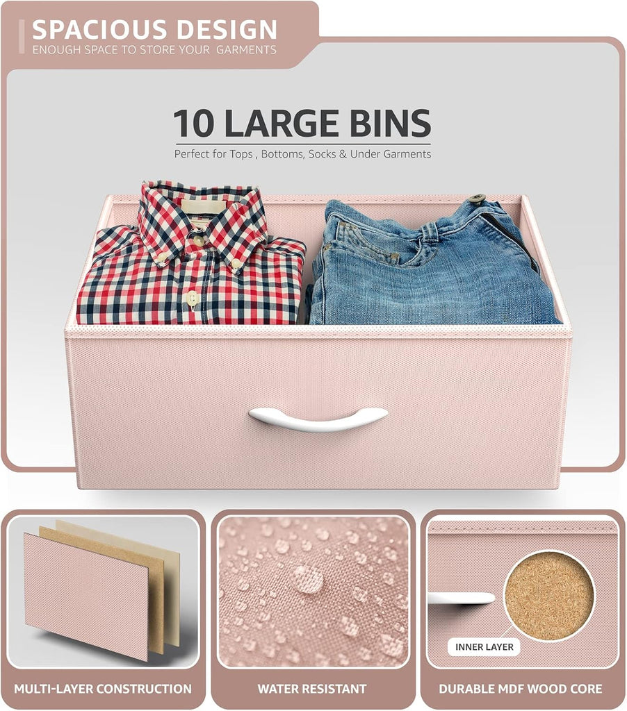 Kids Dresser with 10 Drawers - Storage Unit Organizer Chest for Clothes - Bedroom, Kids Room, Nursery, & Closet