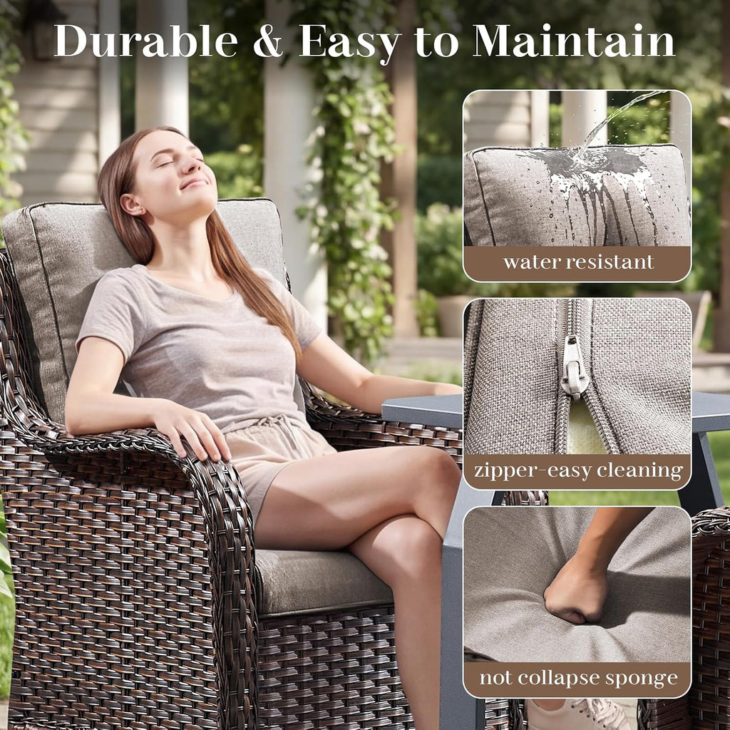 Luxury Outdoor Wicker Glider Rocker Chairs for 2 Seats, Patio Wicker Rattan Glider Rocker Chairs with Table, Rocker