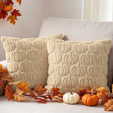 Fall 26x26 Throw Pillow Covers Set of 2, Autumn Pumpkin Throw Pillow Cases Soft Plush Faux Fur Wool 26 x 26 Autumn