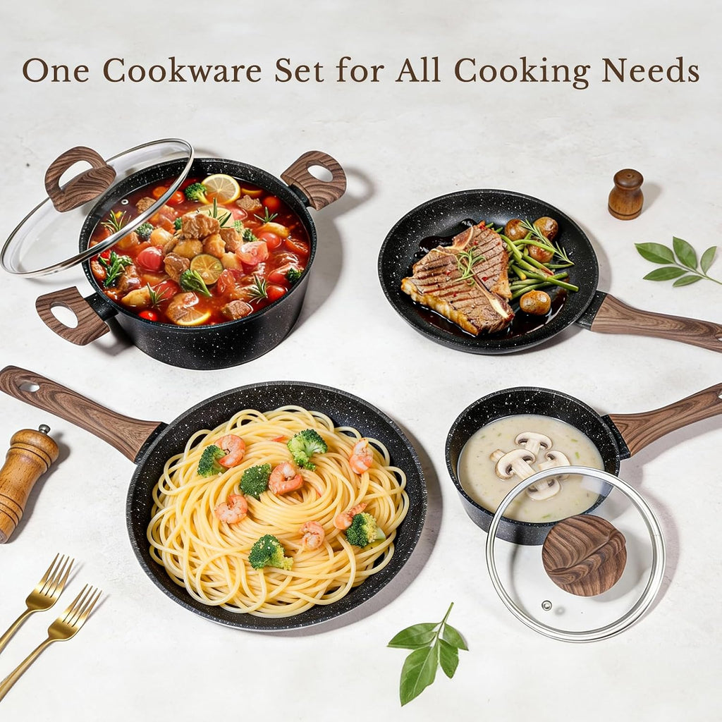 25 Pcs Pots and Pans Set, Nonstick Ceramic Cookware Sets, Healthy Non-Toxic, Large Capacity, Induction Compatible