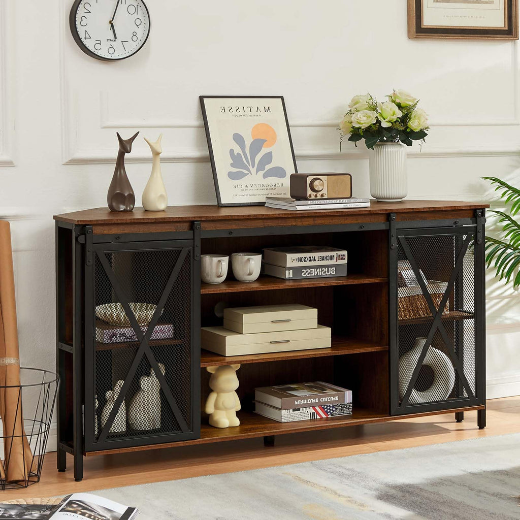 Corner TV Stand for 55 Inch TV, Rustic Corner Entertainment Center with Storage, Industrial Media Console Table with