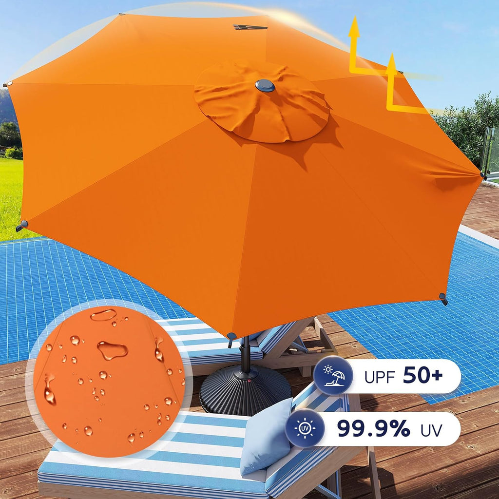 9FT Lyon Outdoor Patio Umbrella Outdoor Table Umbrella with Crank Market Umbrella 8 Sturdy Ribs UV Protection - Orange