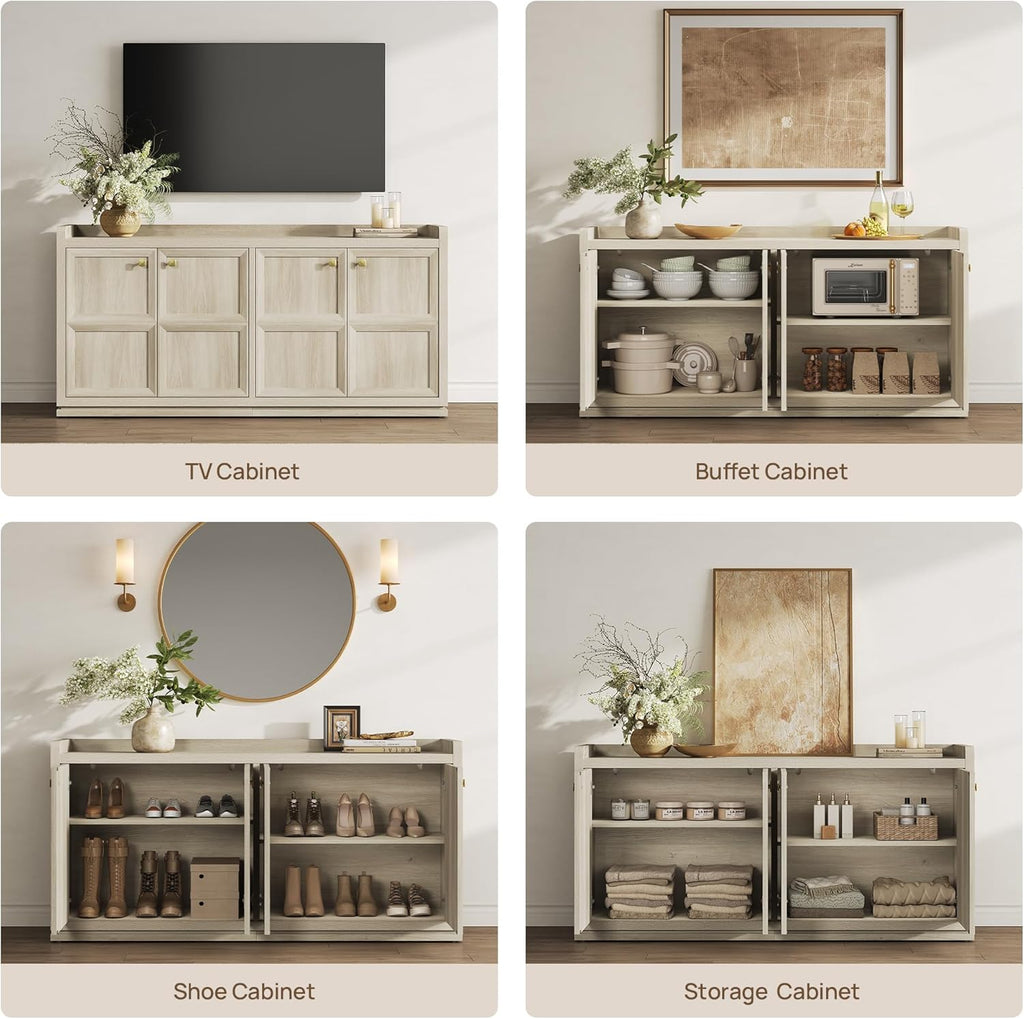 61.7" Wide 4-Door Buffet Cabinet, Extra Long Sideboard with 2 Separate Bays & Adjustable Shelves