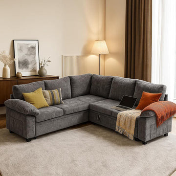 Modular Sectional Sofa with Pull Out Bed Sleeper Sofa L Shaped with Storage