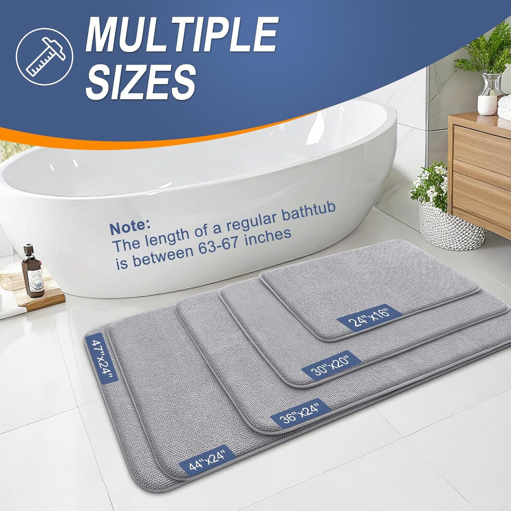 Memory Foam Bathroom Runner Rug 47x24, Absorbent Long Bath Mat, Grey | Soft Quick Dry Bath Rugs, Non-Slip Carpet