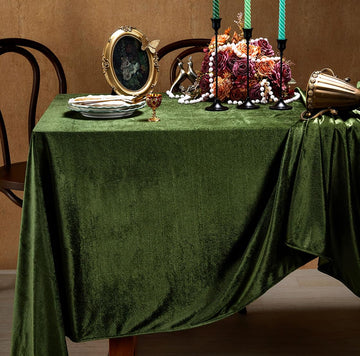 Olive Green Velvet Tablecloth 60"x102" Lush Panne Rectangular Table Cloth