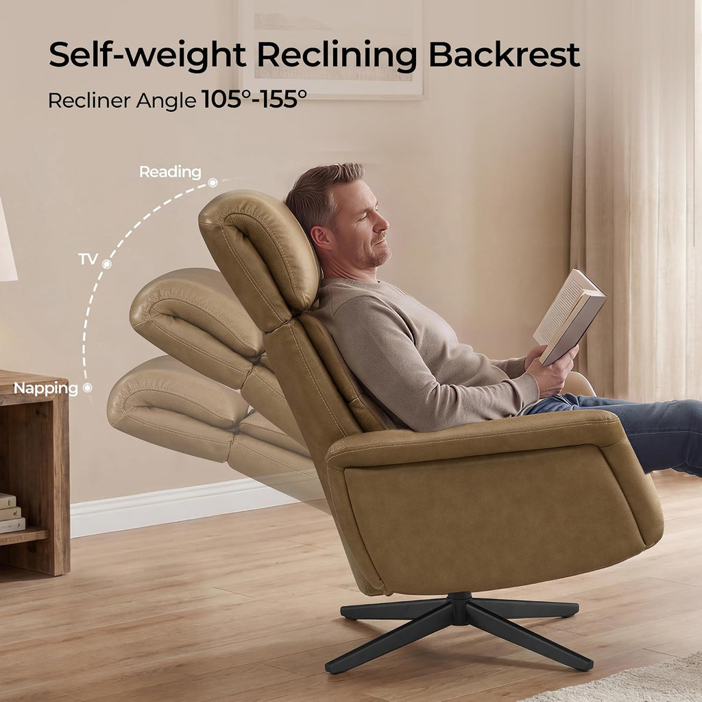 Modern Reclining Swivel Lounge Chair and Ottoman — Genuine Leather