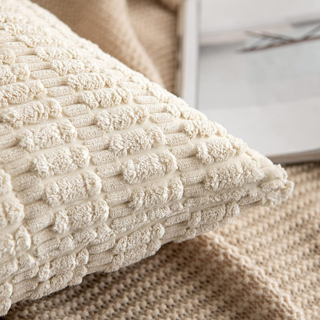 Pack of 2 Corduroy Decorative Euro Sham Throw Pillow Covers 26x26 Inch Soft Boho Striped Pillow Covers Modern