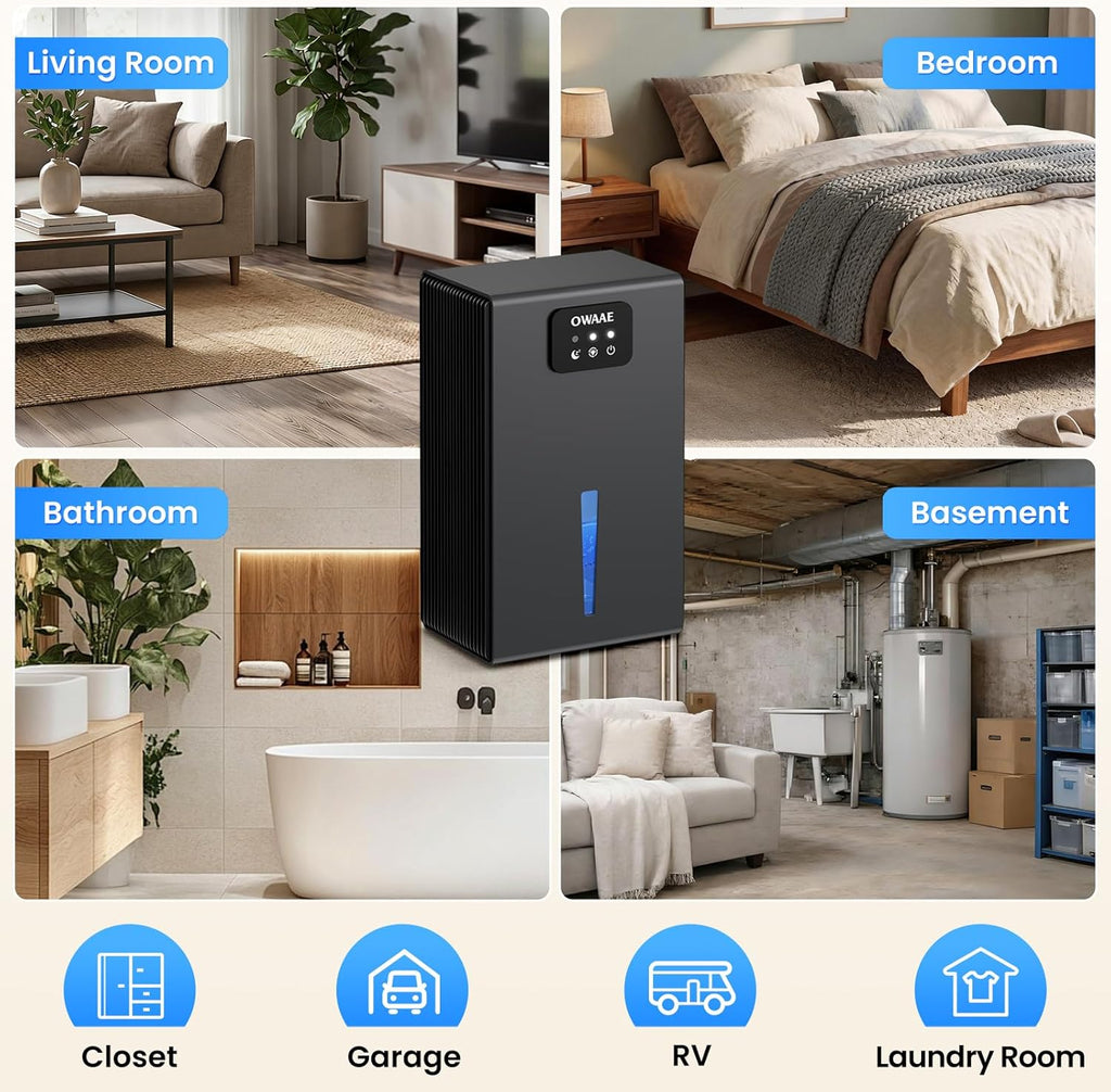 Dehumidifier, 1000 sq.ft Quiet Dehumidifiers for Home Bedroom Bathroom Basement with 95oz Water Tank, Sleep Mode