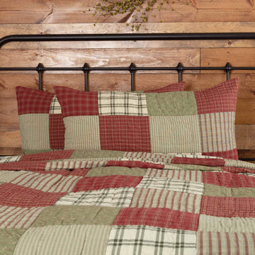 Farmhouse Brick Red Patchwork Cotton Prairie Winds Bedding Hand Quilted Patchwork King Sham