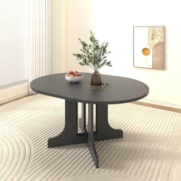 Extendable Round Dining Table for 4-6,43.3-59" Transformer Kitchen Table W/Removable Leaf Trestle & X-Shaped