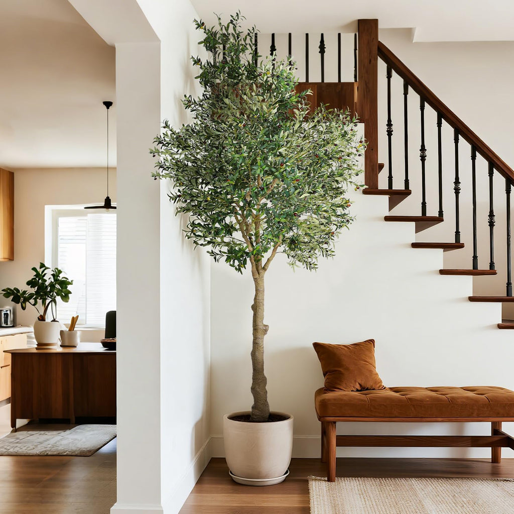 Olive Tree Indoor 10FT, Tall Faux Olive Tree with White Planter
