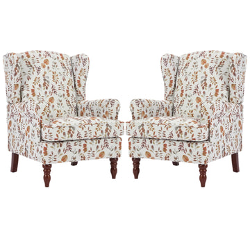 Mid Century Wingback Accent Chairs Set of 2 Floral Yellow