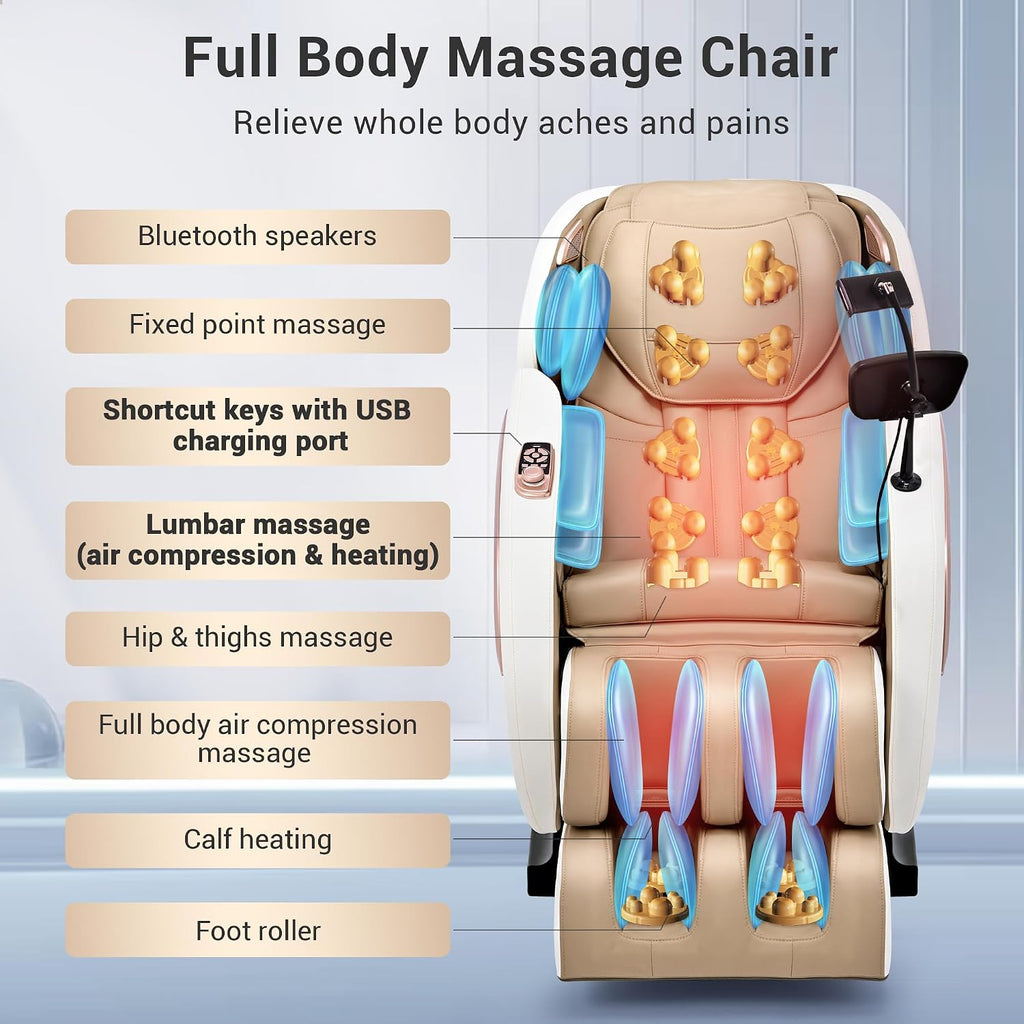Massage Chair Full Body with Heat, Full Body Zero Gravity Shiatsu Massage Chair, Kneading Recliner w/ 20 Auto Modes