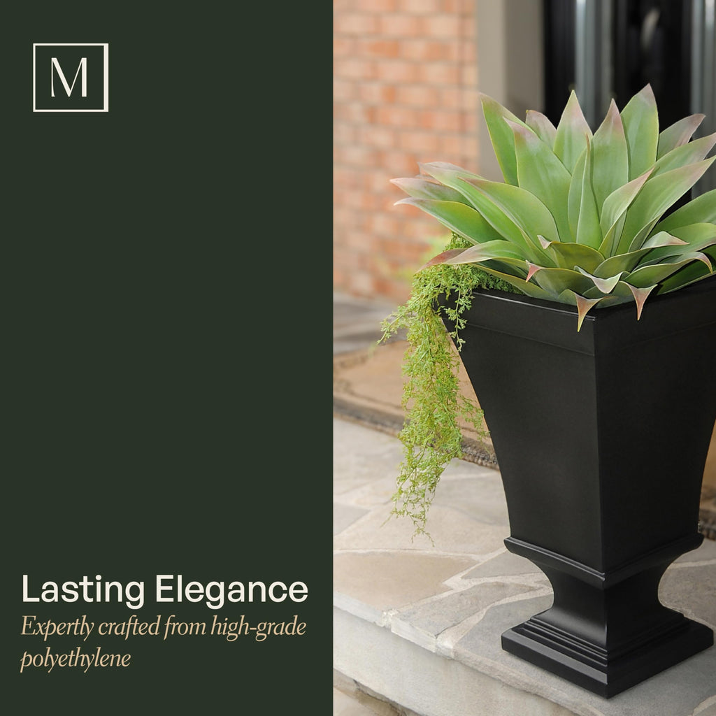 Vienna 25in Self-Watering Tall Square Urn Planter, Black