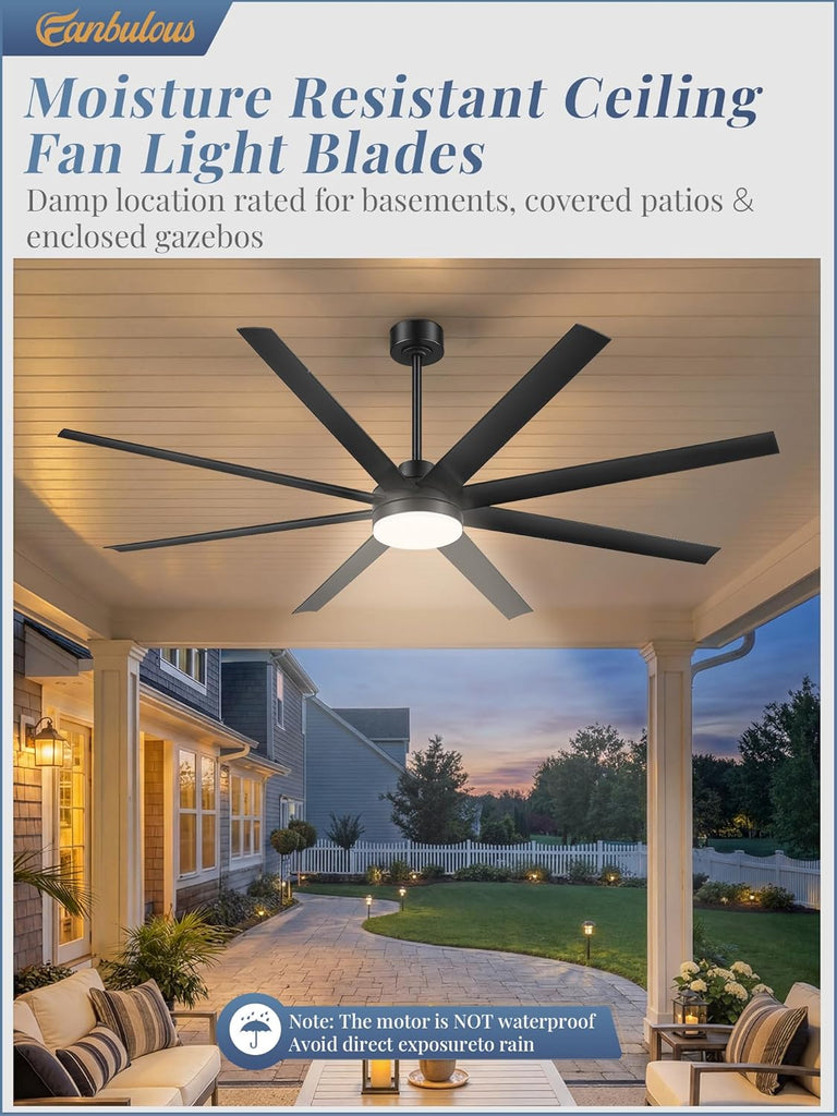 72 Inch Large Ceiling Fans with Lights, Black Ceiling Fan with Remote Control, Dimmable, 3CCT, Quiet