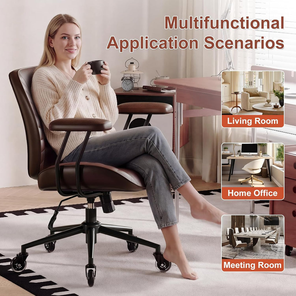 Home Office Desk Chair, Adjustable Comfy with Wheels,Leather with Removable Armrests, Office Desk Chair with Lumbar