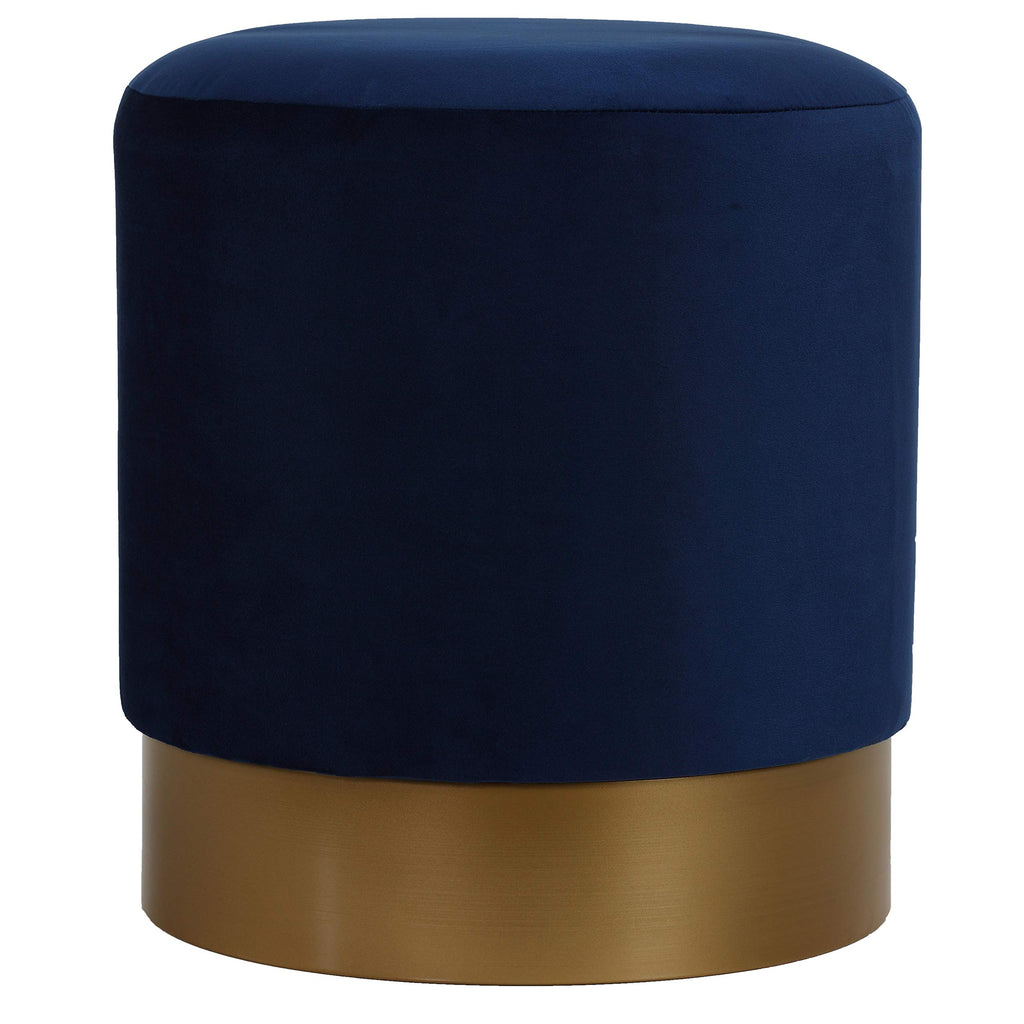 Sheppe Cylindrical Ottoman, 18", Blue Velvet With Gold Base