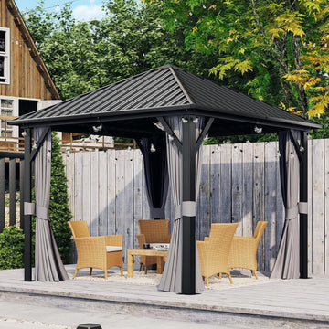 Hardtop Gazebo 10x10,Metal Frame Canopy with Galvanized Steel Roof