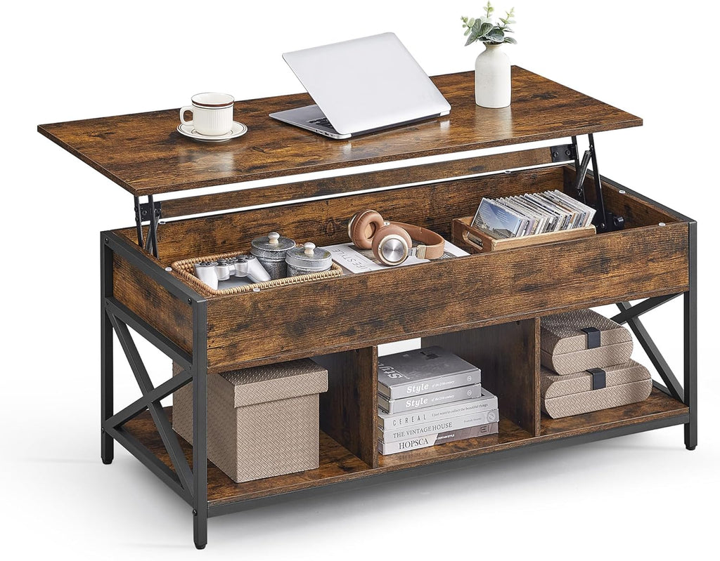 Lift Top Coffee Table, Lift Coffee Table with Storage Shelf, Hidden Compartments and Lifting Top