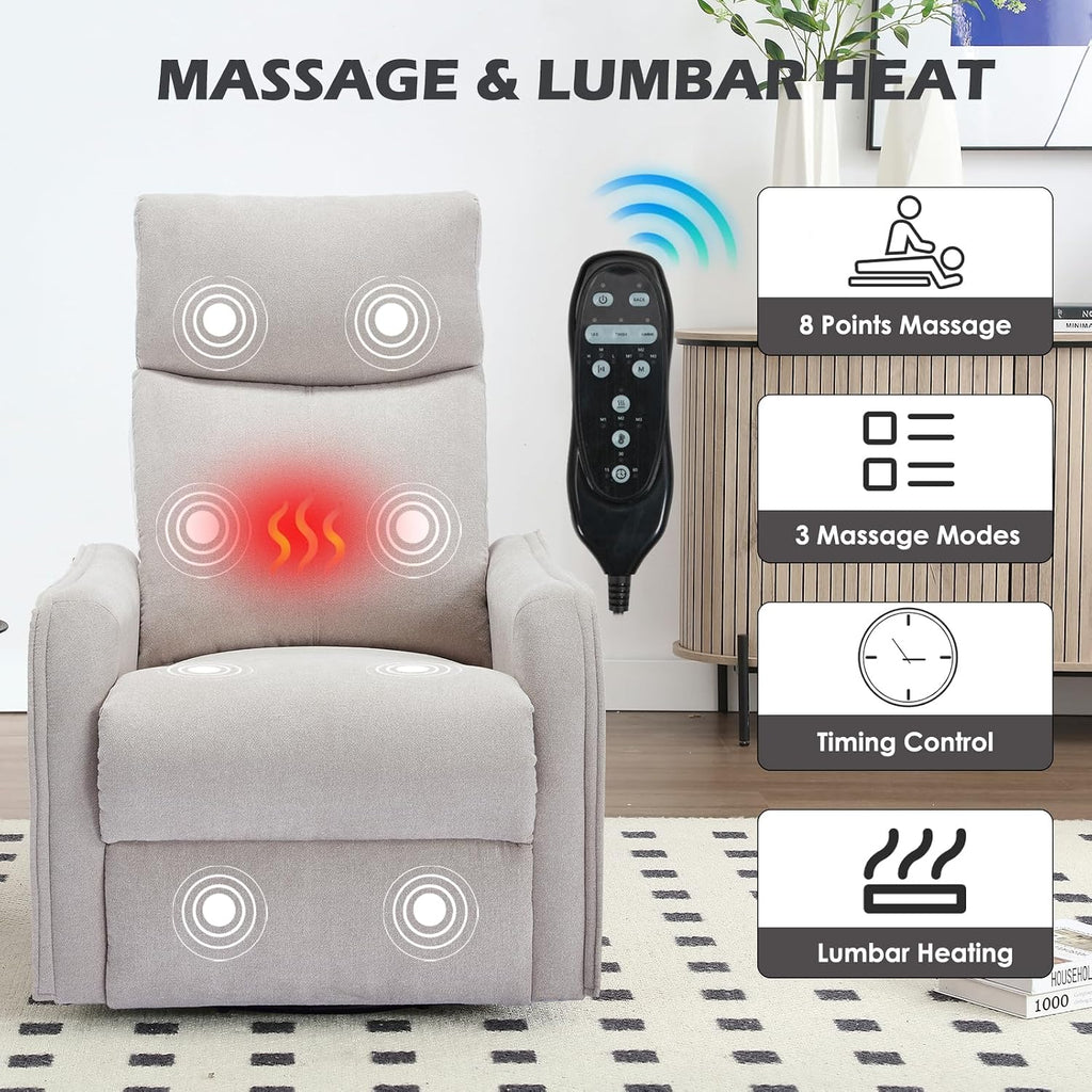 Swivel Rocker Recliner Chair, 360° Swivel Recliner with Heat and Massage, Rocker Recliner Nursery Glider Chair with
