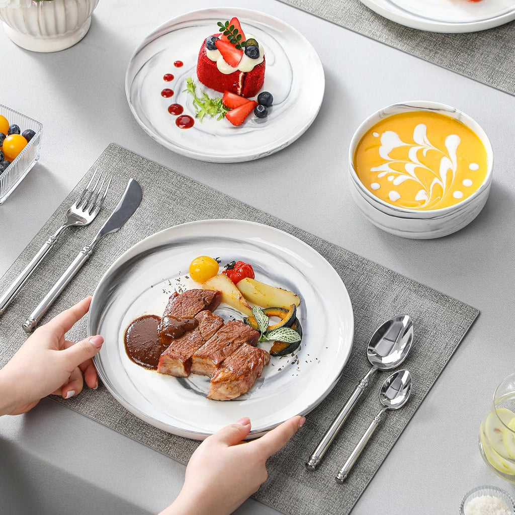 Plates and Bowls Sets, 12 Pieces Porcelain Dinnerware Sets Dishware Sets Chip Resistant Ceramic Dish Set Dining Dinner