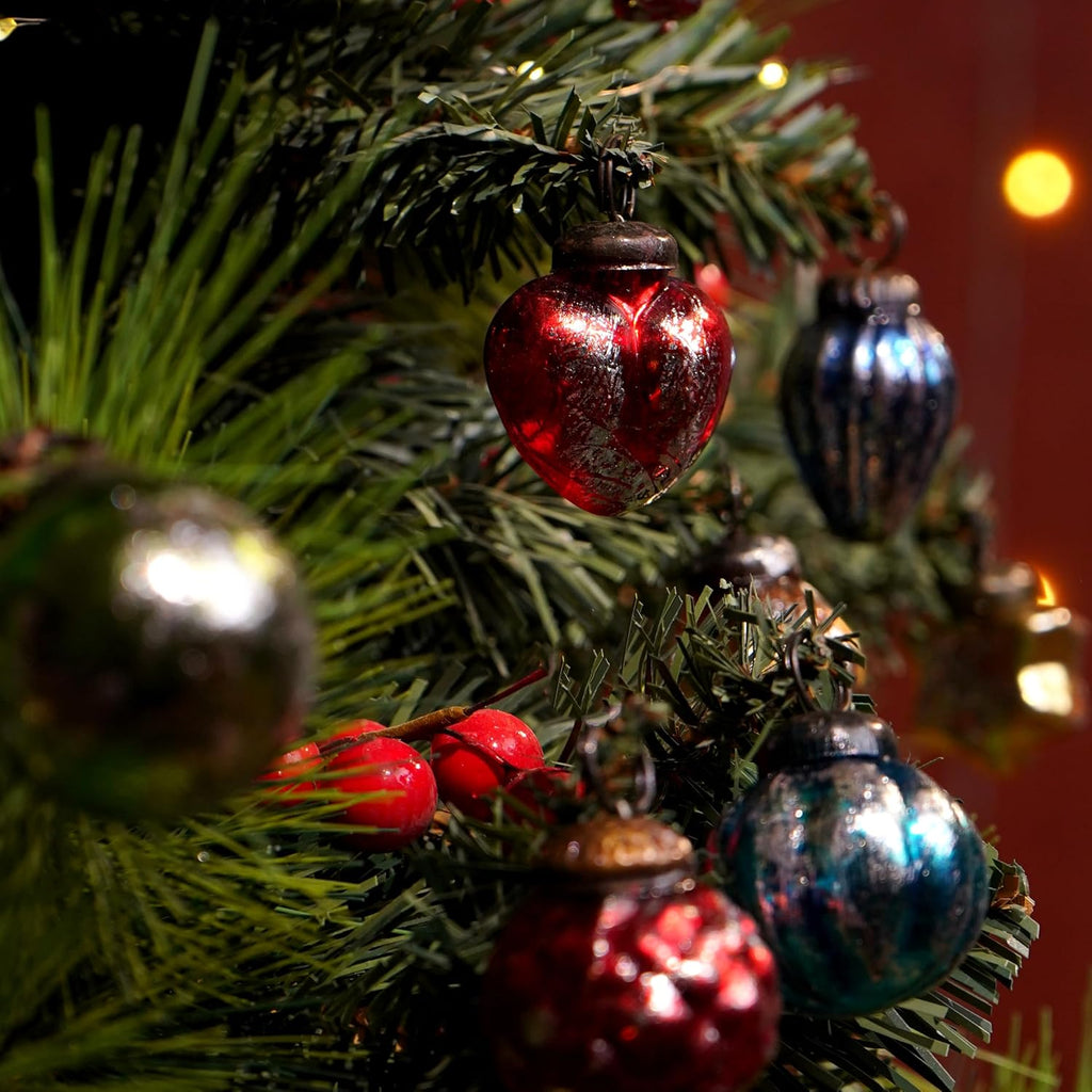 Retro Distress Glass Christmas Tree Ornaments - Set of 25