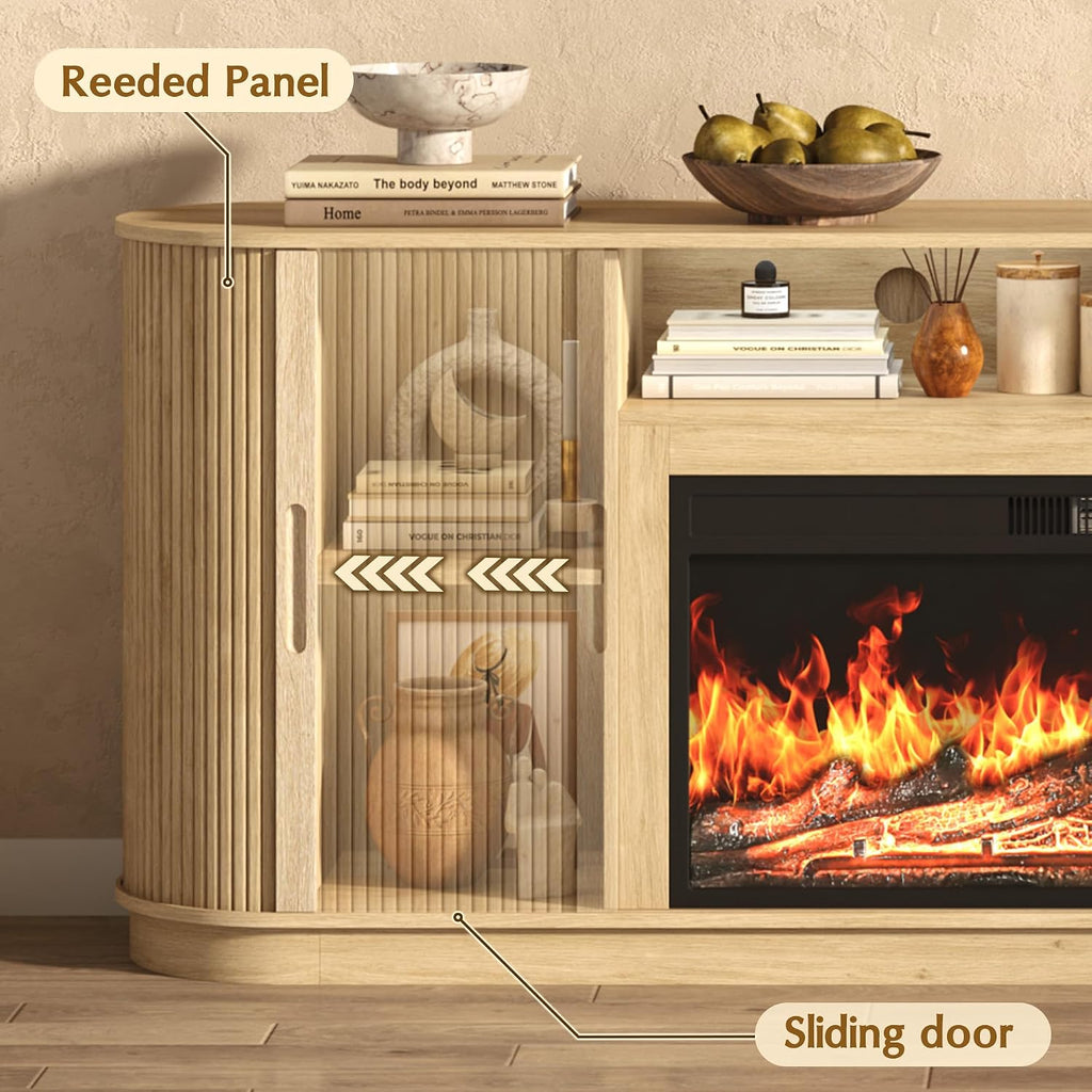 85.6" Fireplace TV Stand for TV Up to 90",Entertainment Center with 40" Electric Fireplace,Simulates 12 Flame