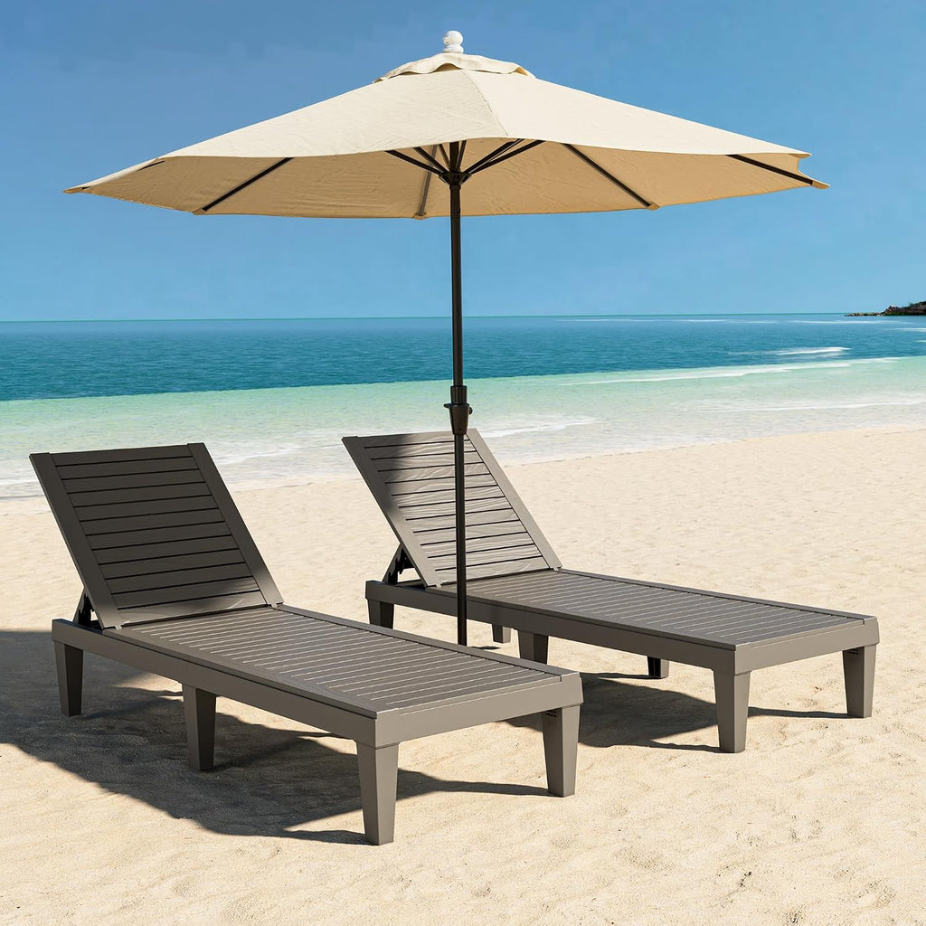 Outdoor Chaise Lounge Chairs Set (Grey, 2pcs)