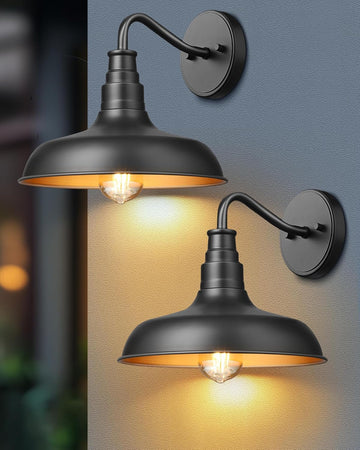 2 Pack Outdoor Wall Light, Gooseneck Barn Light Fixture, Black Matte Wall Mount Lantern, Farmhouse Outside Wall Sconce