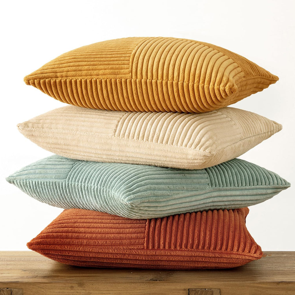 Teal Orange Decorative Throw Pillow Covers 18x18 Inch Set of 4 Boho Corduroy Striped Cushion Cases Modern Farmhouse
