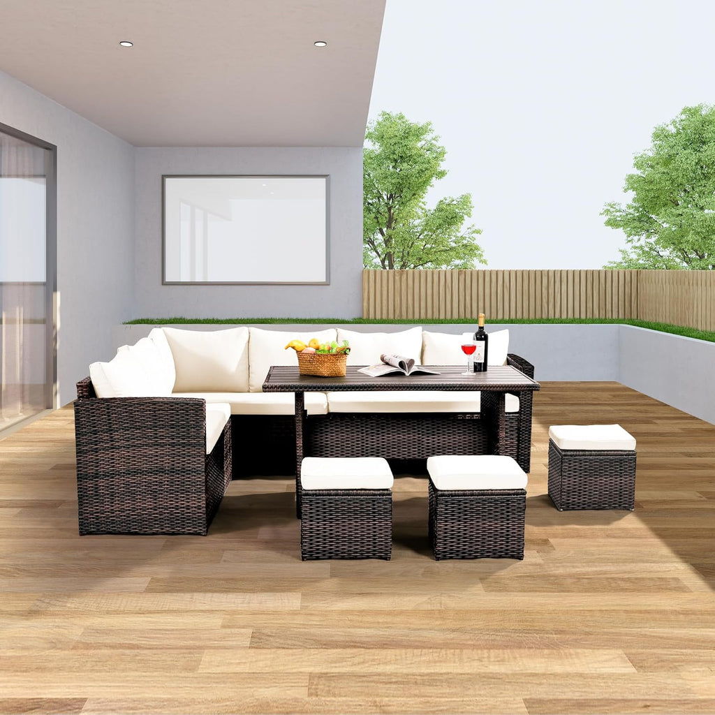 Patio Furniture Set, 7 Pieces Outdoor Patio Furniture with Dining Table&Chair, All Weather Wicker Conversation Set