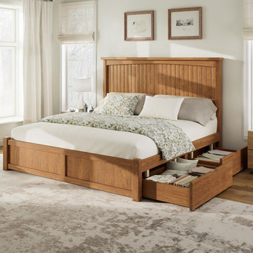Solid Wood Full Storage Bed Frame with 2 Drawers, Brown